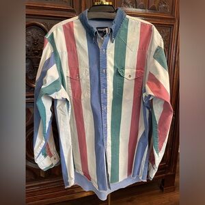 EUC Men’s 100% Cotton Wrangler Striped  Button Down Collar Shirt w/Yoke Pockets